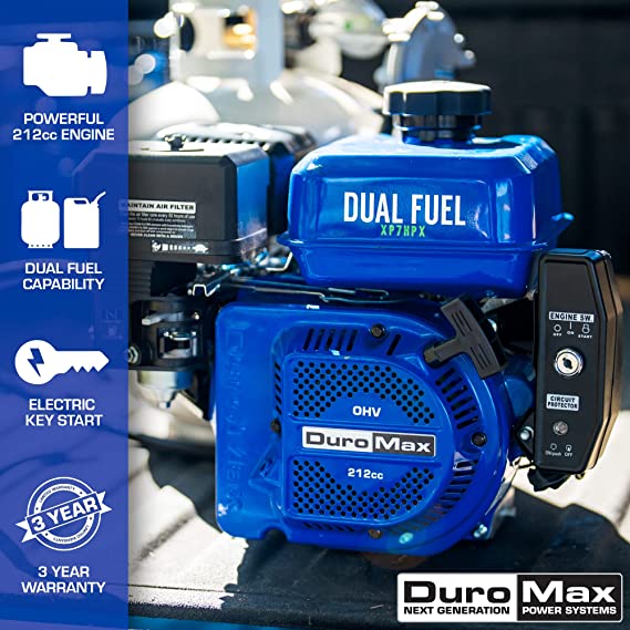 DuroMax 212cc 3/4" Shaft Recoil/Electric Start Horizontal Dual Fuel Engine