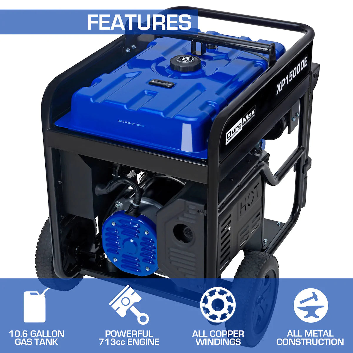 DuroMax XP15000E 15,000-Watt/12,000-Watt 713cc V-Twin Electric Start Gas Powered Portable Generator