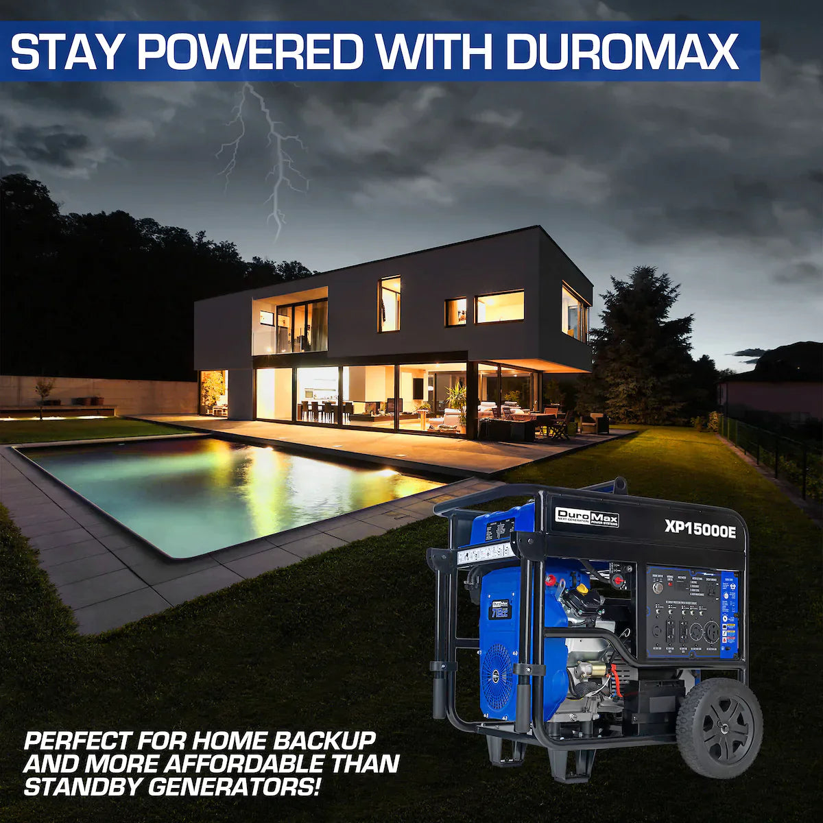 DuroMax XP15000E 15,000-Watt/12,000-Watt 713cc V-Twin Electric Start Gas Powered Portable Generator