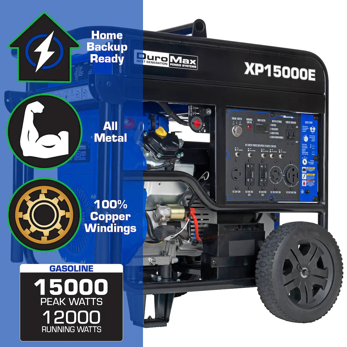 DuroMax XP15000E 15,000-Watt/12,000-Watt 713cc V-Twin Electric Start Gas Powered Portable Generator